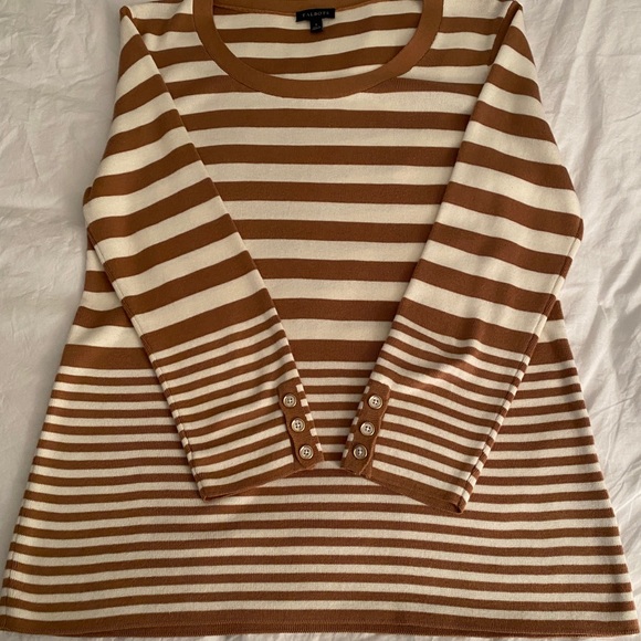 Talbots Small, brown & white striped cotton/rayon blend long sleeve, scoop neck. - Picture 11 of 16